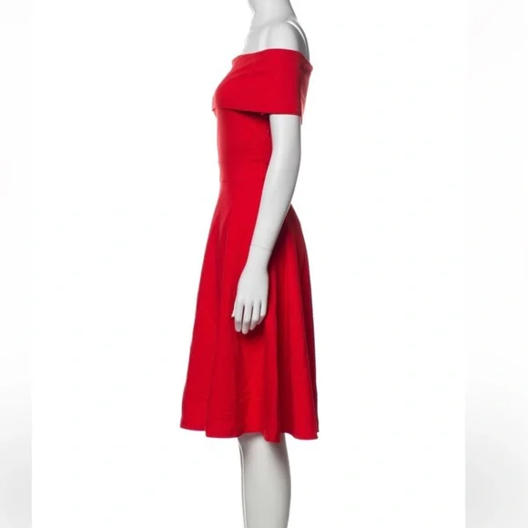 open lace back dress Bardot Midi A-Line Dress in Pomegranate Red